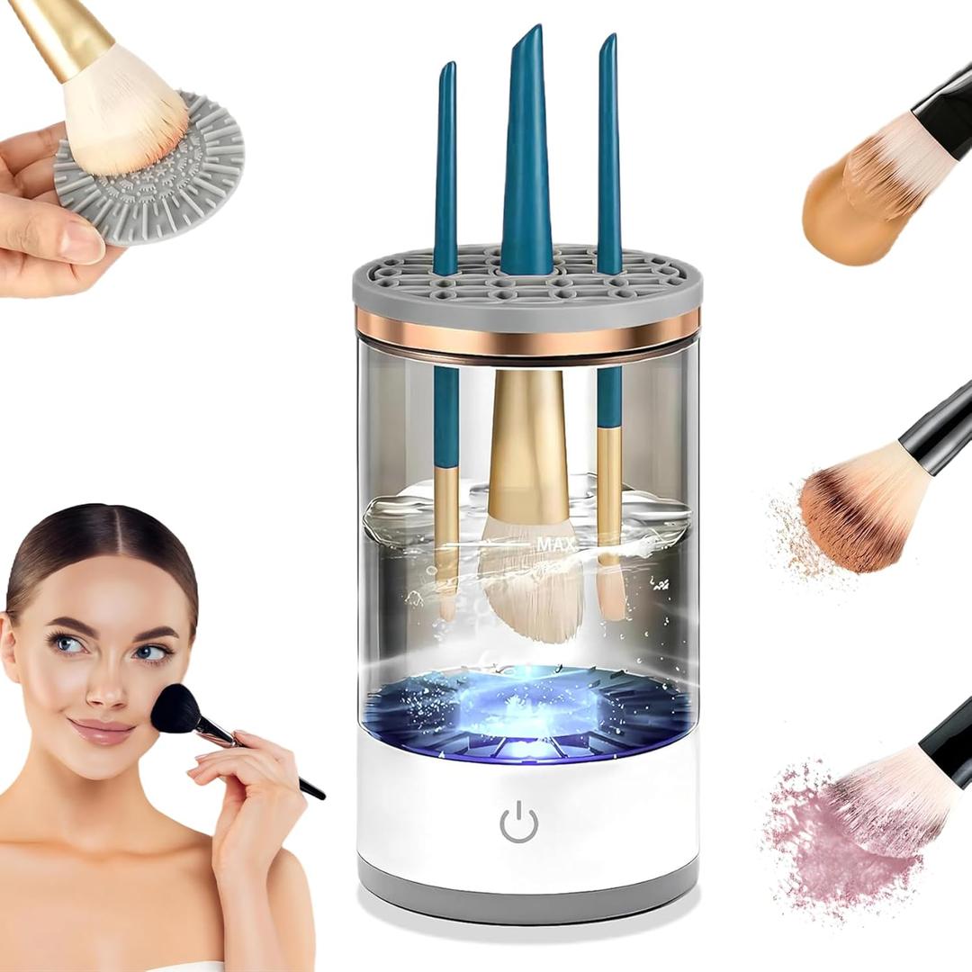 Electric Makeup Brush Cleaner,Multi-Use Cosmetic Brush Cleaner, Automatic Spinning Makeup Brush Cleaner for All Size Makeup Brushes (White)
