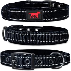 Tuff Pupper Heavy Duty Dog Collar with Handle | Ballistic Nylon Heavy Duty Collar | Padded Reflective Dog Collar with Adjustable Stainless Steel Hardware | Convenient Sizing for All Breeds (Medium/Large (14 - 18" Neck), Epic Black)