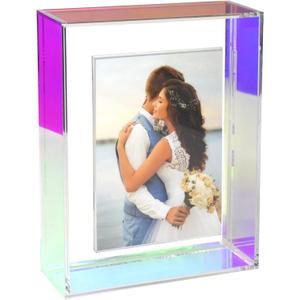 5x7 Acrylic Picture Frame Neon Floating Photo Frame for Wall Mount and Tabletop Decorative in Gallery Home Office, Iridescent (Rainbow - Recommend)