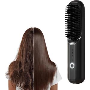 Cordless Hair Straightener Brush, 2025 New Portable Hair Straightener, Fast Heating MCH Ceramic Brush for Smooth Frizz-Free Hair, USB Rechargeable for Short Long Hair Travel Vacation Home Use (Black)