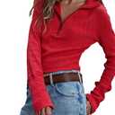 Womens Casual Pullover Sweaters Ribbed Knit Tops Fall (Red, XS)