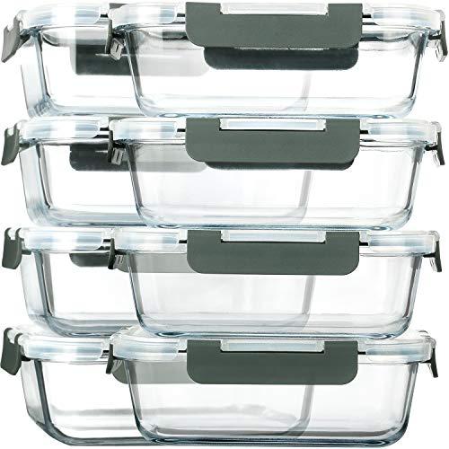 M MCIRCO [5-Pack,30 oz] Glass Meal Prep Containers,Glass Food Storage Containers,Airtight Glass lunch Containers with Lids - Microwave, Oven, Freezer and Dishwasher