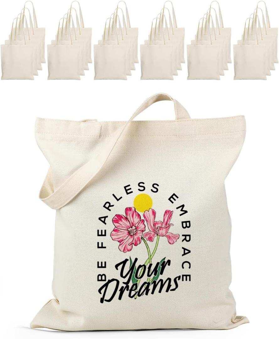 Lzerking 24 Pack Large Canvas Tote Bag Bulk, 14.5x16.3 Inches Blank Tote Bags for DIY Projects, Gift