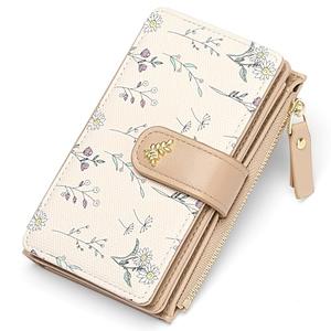 GAEKEAO Wallets for Women RFID Blocking Medium Bifold Ladies Wallet Vegan Leather Floral Card Holder Purse Zipper Coin Pocket