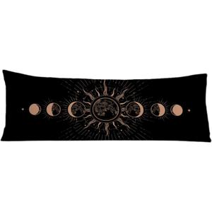 Mystical Boho Moon Phases Body Pillow Covers 20x54, Witchy Celestial Sun and Moon Astrology Long Body Pillow Case Cover with Hidden Zipper for Women Men Adults Kids Girls Boys