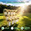GAOWFEH Three-Tier Heavy Duty Metal Flower Bar Stand, Flower Cart Display Stand, Multi-Purpose Flower Display Stand with 12 Flower Buckets and Wheels for Florist Shop, Wedding Decor