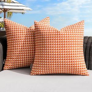 MIULEE Pack of 2 Outdoor Throw Pillow Covers Decorative Farmhouse Square Waterproof Pillows for Tent Patio Garden Balcony Sofa, 18x18 Inch Orange