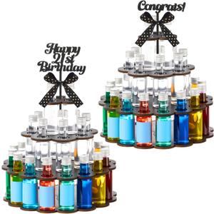 Honeydak Mini Liquor Bottle Cake Shelf Wooden Party Centerpiece Display for Mini Liquor Bottles 21st Birthday Decor 21st Birthday Gifts for Him or Her, Hold 28 Bottles (Black)
