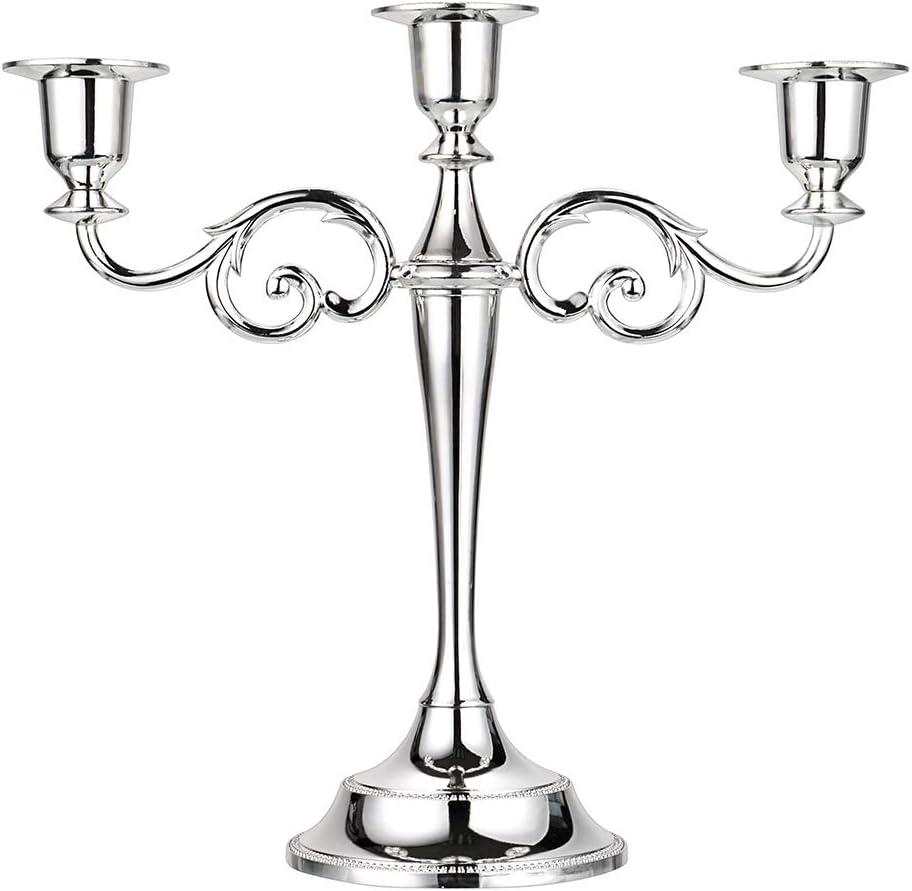 OwnMy 3 Arms Metal Candelabra Candlestick Silver European Elegant Candle Holder Candle Stand for Wedding Dining Table Christmas Party Home Decoration (Silver Tone)