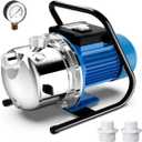 FOTING 1.6HP Shallow Well Pump, 1600GPH Jet Pumps Garden Pump, Water Transfer Draining Irrigation Pumps, Water Booster Jet Pump Stainless Steel for Home Garden Lawn Farm
