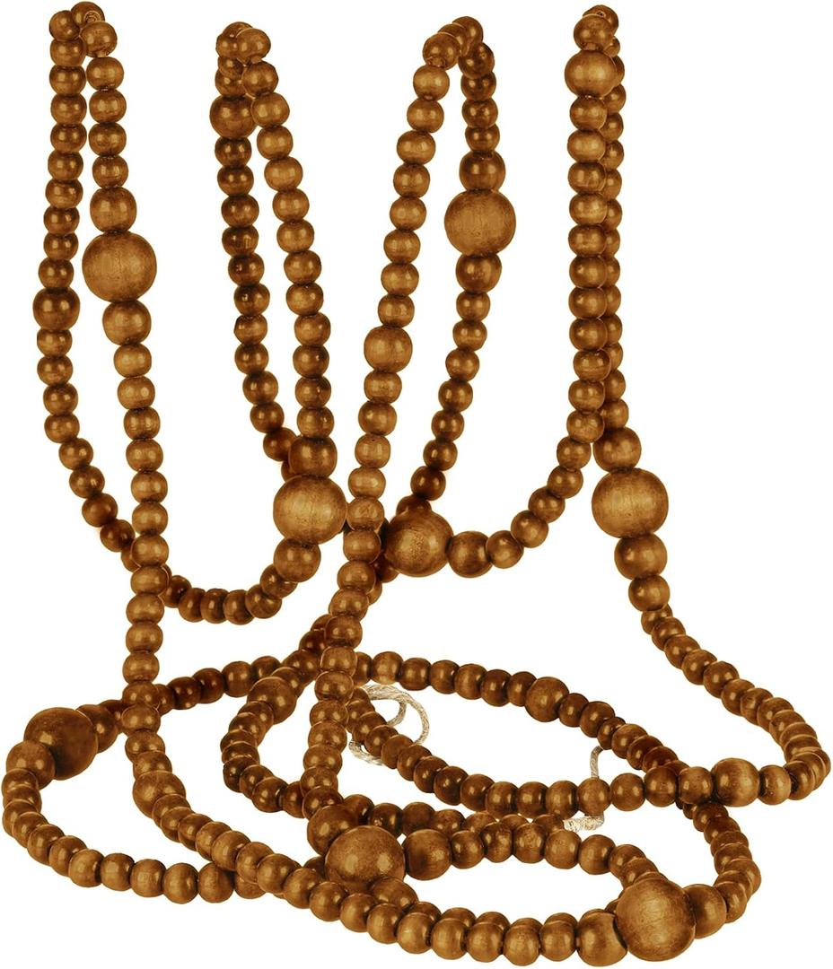 12 Feet Christmas Wooden Beads Garland Round Craft Farmhouse Vintage Wood Bead Garlands for Xmas Decoration Supplies(Coffee)