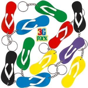 ArtCreativity Flip Flop Keychains, Set of 36, Fun Key Chains for Backpack, Luggage, Great Giveaways for Luau, Beach, & Pool Parties, Cool Goody Bag Fillers & Small Prizes for Kids, Summer Party Favors
