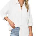 Zeagoo Womens Button Down Shirts Long Sleeve Cotton Gauze Tops Casual Collared Blouses Loose Fit (X-Large, Aa-white)