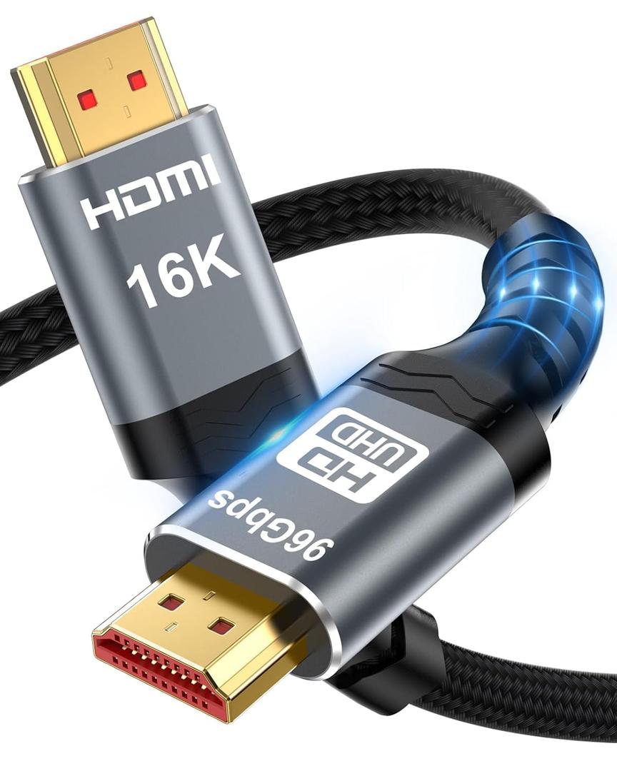16K HDMI 2.2 Cable [16K@60Hz, 8K@240Hz, 2K/4K@480Hz/240Hz], 96Gbps Ultra High Speed Braided HDMI Cord, HDR10+ eARC HDCP 2.3 2.2 Cables for PS5/PS4/Xbox/Gaming PC/Monitor/Projector/Roku TV, 3FT