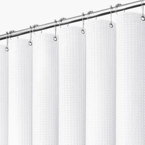 Dynamene White Fabric Shower Curtain, Waffle Weave Heavy Duty Thick Fabric Shower Curtains for Bathroom, 256GSM Weighted Hotel Luxury Cloth Shower Curtain Set with 12 Plastic Hooks, 72Wx72H, White