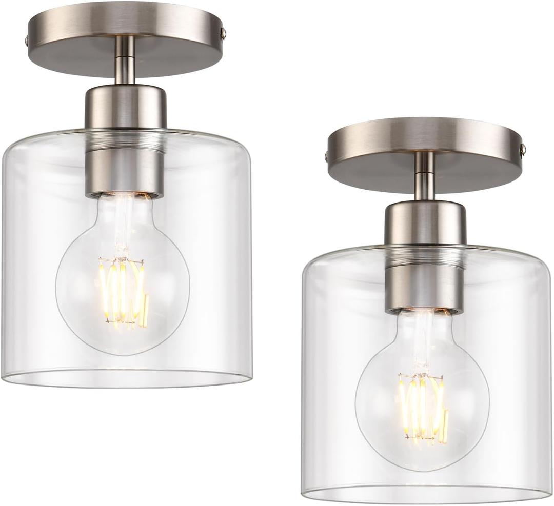 Brushed Nickel Semi Flush Mount Ceiling Light,Modern Ceiling Light Fixture for Closet Hallway Entryway,Hallway Light Fixture Brushed Nickel Finish 2 Pack