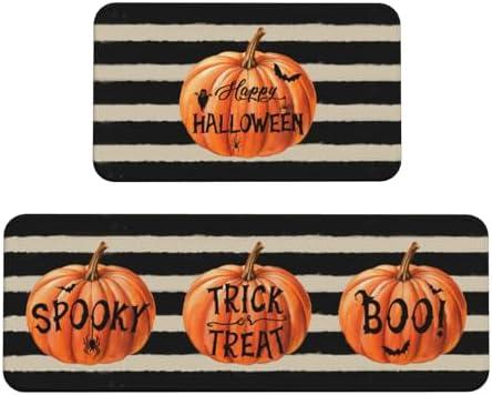 Fall Kitchen Mats Set of 2 Black Cream Pumpkin Autumn Harvest Thanksgiving Holiday Kitchen Rugs for Floor Home Decor Bathroom Laundry Room Doorway Decoration Absorbent Mats,17x29 and 17x47 Inch