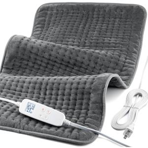 Heating Pad for Back Pain and Cramp Relief, Extra Large 17" x 33" Size Electric Heating Pad for Shoulder Neck Pain with 6 Temperature Level and 6 Timer Settings Auto Shut Off (Rock Gray)