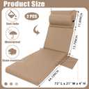 RattanView 2 Pcs Outdoor Chaise Lounge Cushion with Pillow and Side Pockets Waterproof Lounge Chair Cushions for Outdoor Furniture Patio Lounger Pad for Outside Pool Lawn (Brown,72 x 21 x 4)