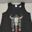 Cow Bull Skull Native American Feathers Tank Top Woman's L