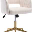 Velvet Office Desk Chair, Modern Home Desk Chair with Wheels & Gold Base, Swivel Vanity Chair for Bedroom, Office, Vanity Study (Beige) (Cream)