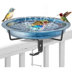Deck Mounted Bird Bath Outside, Detachable Birdbath Bowl with Sturdy Clamp, Outdoor Bird Baths Bowl for Attracting Birds Garden Yard Decor (Retro Blue)