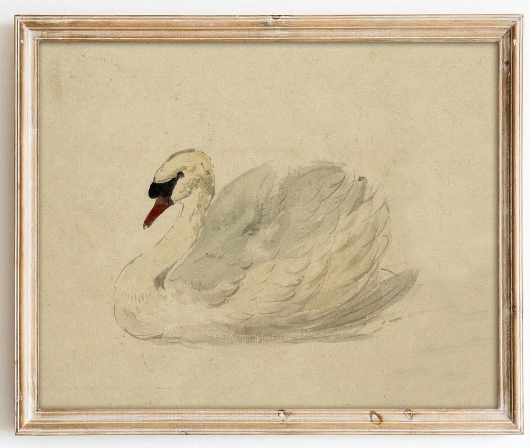Kizbok Vintage Wall Art Decor Classical Swan Canvas Prints Farmhouse Wall Decor Rustic Watercolor Swan Vintage Art Pictures for Bedroom Bathroom Office Decor(8" x 10"-UNFRAMED)