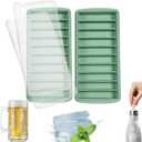 LessMo 2 PCS Ice Cube Tray, Long Ice Stick Tray Silicone with Lid, Rectangular Narrow Stick, Reusable, Flexible, Easy Release, for Small Mouth Sport Bottles, Juice Bottles, Cocktail Parties, Blue (Green)