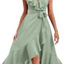 PRETTYGARDEN Women's 2025 Summer Cross Midi Dress Casual Boho Deep V Neck Short Sleeve Ruffle Hem Split Beach Long Dresses XL