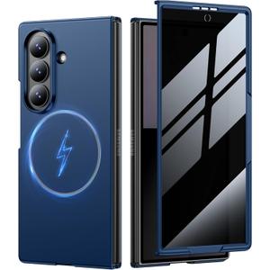 Magnetic for Samsung Galaxy Z Fold 7 Case [Compatible with MagSafe][Built-in Privacy Screen Protector] Slim Hard PC Thin Shockproof Protective Phone Cases for Samsung Galaxy Z Fold 7, Blue