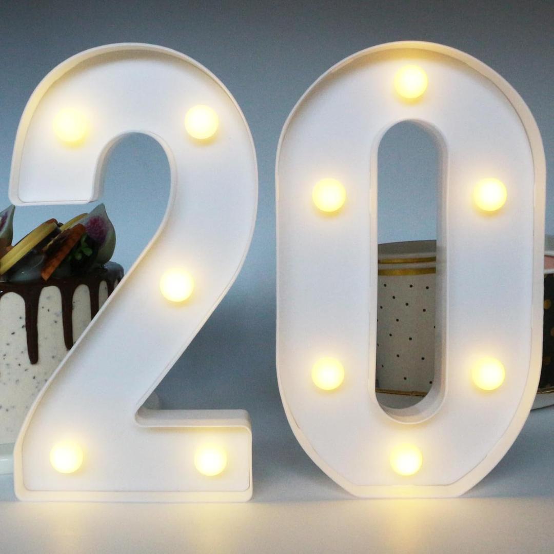 H:7.88 Inches Light Up Numbers 20 Centerpieces Table Sign, Happy 20th Birthday Decorations for Women, 20 Year Old Birthday Party Decorations for Men