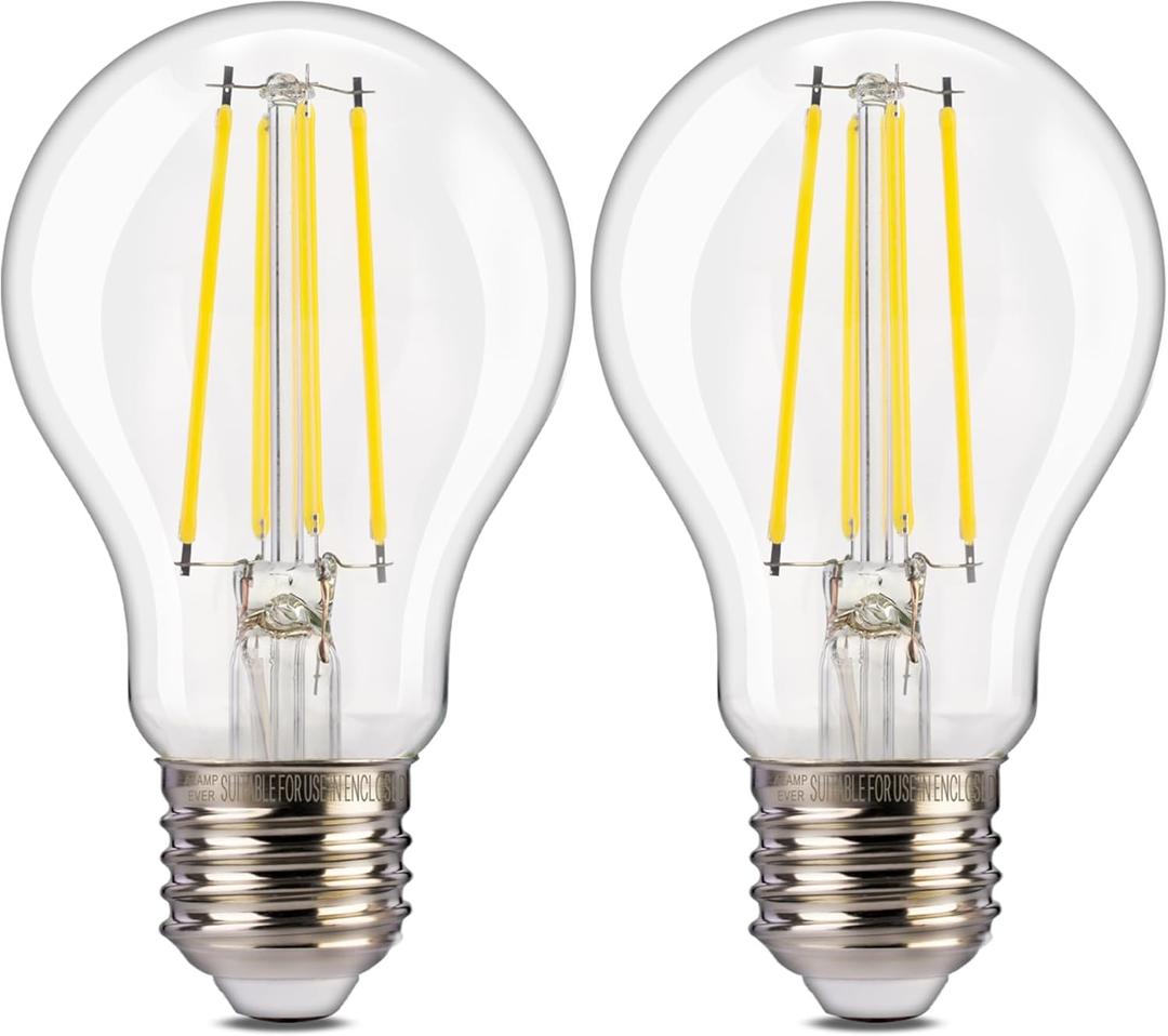 ALAMPEVER 800LM Dusk to Dawn LED Outdoor Light Bulb, 2-Pack A19 LED Bulb 60W Equivalent, E26 Base, 5000K Daylight White, 7W Automatic Light Bulbs for Porch, Patio, Garage, Non-Dimmable