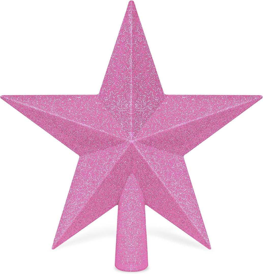 Christmas Tree Decoration, 8" Pink Christmas Tree Topper Star Accessories, Xmas Glitter 3D Bethlehem Tree Ornament, Waterproof Holiday Christmas Tree Topper Star Decorations for Home Indoor Outdoor