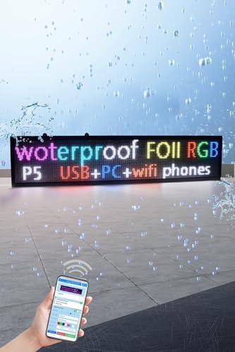FTELEDLIGHT Full Color P5 LED Display Sign 40x8 Inch, USB + WIFI Programmable, Waterproof Indoor/Outdoor Use, 192x32 Dots for Advertising