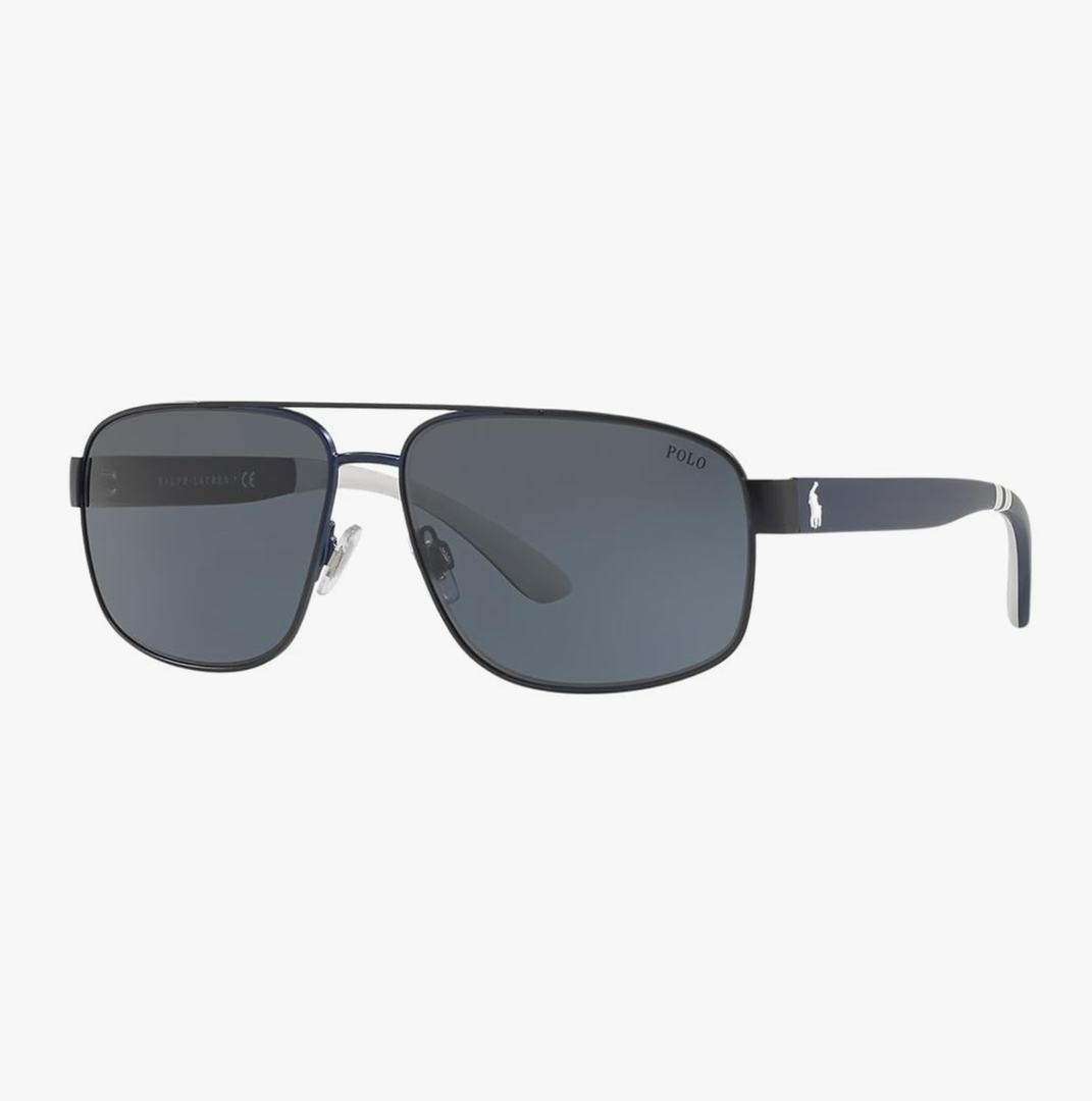 Ralph Lauren PH 3112 930387 Matte Blue Navy Metal Pilot Sunglasses Grey Lens