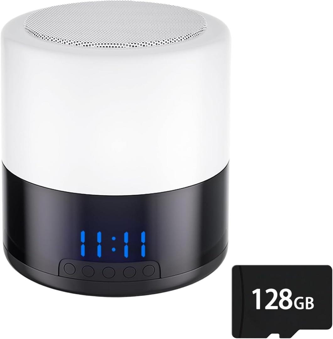 3-in-1 Security Camera with 128GB SD Card, Bluetooth Speaker & Night Light, 1080P Wireless Indoor Camera, AI Motion Detection, 180 Rotating Camera, Cloud Storage, Pet/Baby Monitor (White)