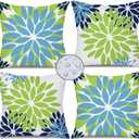 DFXSZ Green Blue Flower Pillow Covers 20x20 Inch Set of 4 White Blue Colored Throw Pillows Outdoor Waterproof Decor for Living Room Sofa Patio Funiture Garden Floral Linen Cushion Case 008B