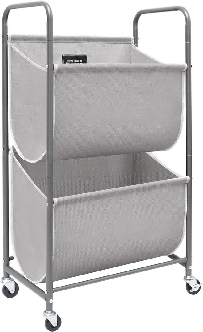 STORAGE MANIAC 80 Liters Vertical Rolling Laundry Hamper, 2 Section Laundry Sorter with Wheels and 2 Breaks, 2-tier Laundry Baskets for Small Space, Dorm, Laundry Room, Closet, Bathroom, Gray 2-tier