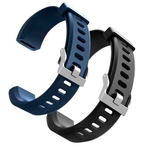hoeslaw 2 Pcs Watch Bands Replacement for ID115plus HR, Very Fit Pro Activity Fitness Tracker Wrist Bands Set, Multicolor Veryfitpro Smart Watch Strap Replacements (Black Blue)