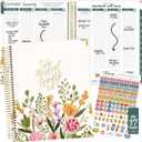 Bloom Daily Planners 2026 Hardcover Calendar Year Goal & Vision Planner (January to December) - Monthly & Weekly Agenda Organizer - 7.5" x 9" - Beige Bouquet