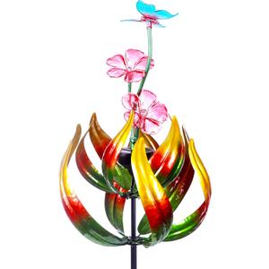 Solar Butterfly Tulips 69 Inch Wind Catcher for Yard Kinetic Wind Spinner with Garden Stake, 360 Swivel Butterfly Tulips Outdoor Wind Sculpture Spinners Metal Windmill-Kinetic Garden Decoration