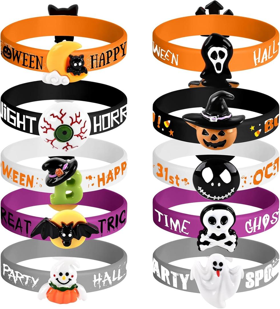 Morcheiong 40 Pcs Halloween Rubber Bracelets Silicone Wristbands for Halloween Trick or Treat Party Goodie Treat Bags Stuffers Filler Favors Classroom Prizes School Class Exchange Favors