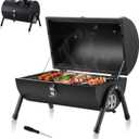HaSteeL Portable Charcoal Grill, Small Folding Outdoor Grill, Mini Black Barbecue Grill with Thermometer, Compact Tabletop BBQ Grill for Camping Picnic Backyard Patio, 116 Square Inches & Screwdriver
