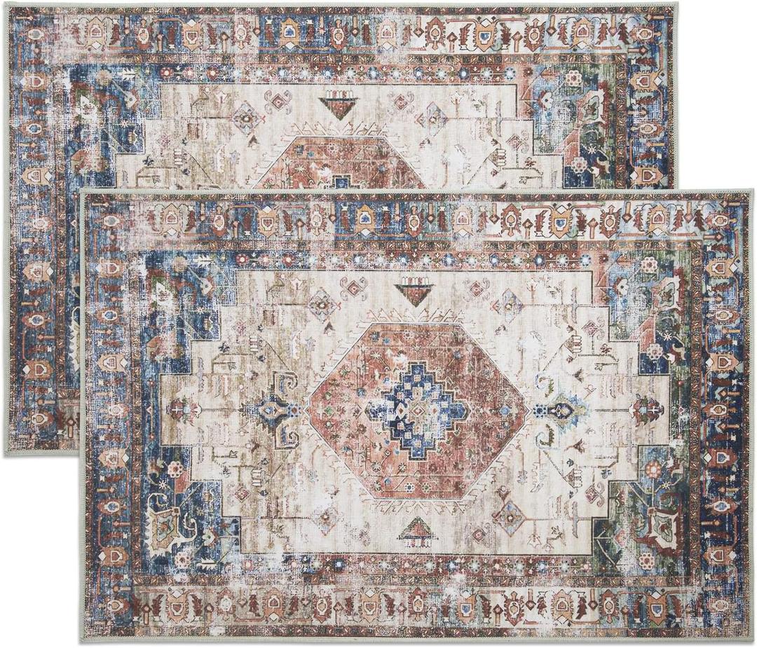 Pack of 2 Washable Indoor Doormat, Non Slip Retro Floor Mat 24" x 36" Area Rug Absorbent Entrance Rug Distressed Front Door Mat, Welcome Mats Entryway Rug Doormats for Kitchen Home Patio