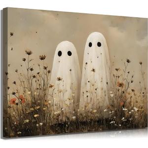 Vintage Halloween Ghost Canvas Wall Art,16x24in Framed