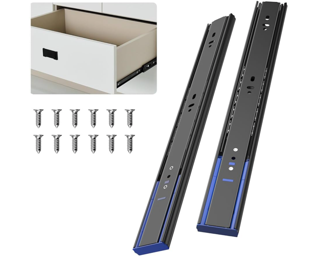PHWALK 20 Inch Soft Close Full Extension Drawer Slides, Ball Bearing Heavy Duty 100 lb Capacity Drawer Glides for File Cabinet, Closet, Dresser and Office Drawers – Side Mount Black Rails (1 Pair)