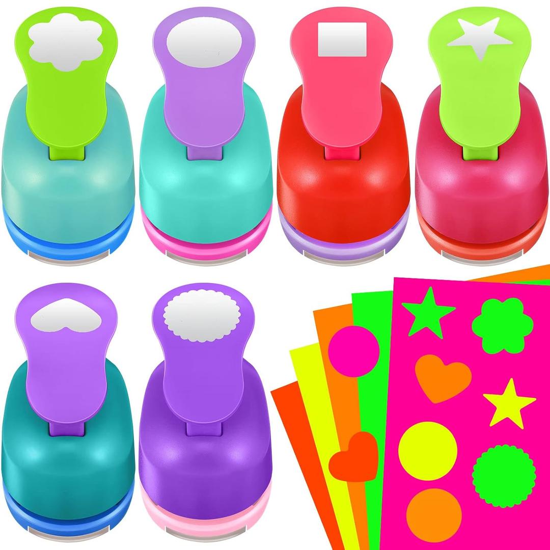 Chengu 36 Pcs Craft Hole Punch Shapes with Colorful Craft Sticker Paper Punch 1 Inch Paper Punchers Scrapbook Punches with Sticker(Elegant Style)