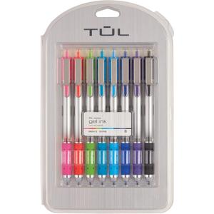 TUL Retractable Gel Pens, Needle Point, 0.5 mm, Gray Barrel, Assorted Bright Ink Colors, Pack Of 8