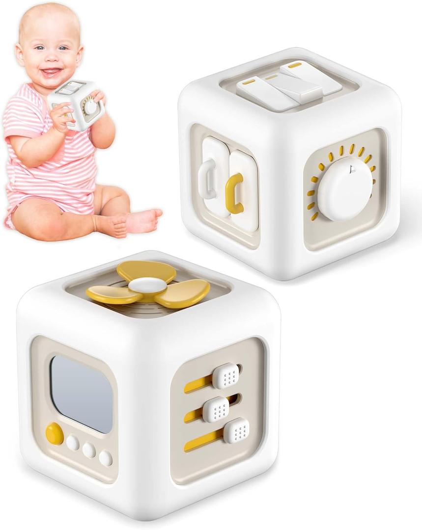 6 in 1 Busy Cube Montessori Toys for 1 Year Old Boy, Baby Sensory Toys for Ages 1-3, Toddler Learning Activities Stocking Stuffers Travel Toy Birthday Gift for 1 2 3 Year Old Boy Girl (White)