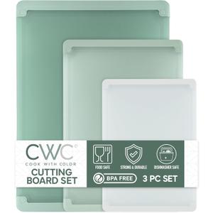 COOK WITH COLOR Extra Large Cutting Board Set, Jumbo-Sized Boards with Rubber Border for Enhanced Cooking Experience, 3-Piece, Sage